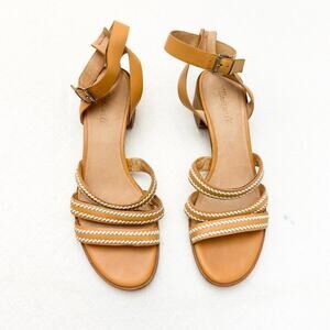Madewell Tan Brown Leather Sandal White Contrast Stitch Slingback Size 10